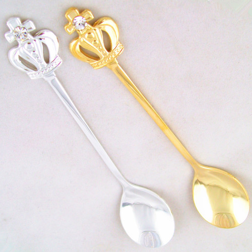 high-grade stainless steel mirror tableware crown coffee spoon retro dessert spoon creative diamond minor more gold and silver pack