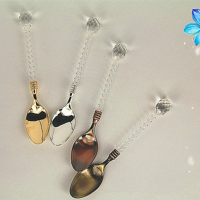 Factory Direct Supply Cute Crystal Handle Small Spoon, Coffee Spoon/Tea Spoon (Jy24) Available in 4 Colors