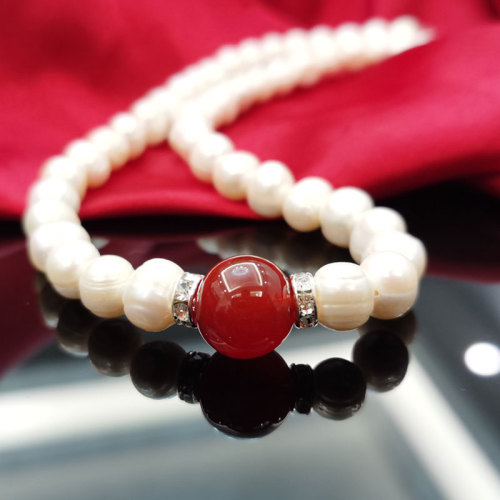 wholesale 9-10mm natural pearl red agate necklace clothing accessories women‘s day hot sale