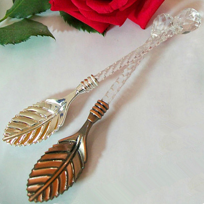Crystal Handle Leaf Type Small Spoon Coffee Spoon Rich Flavor Ice-Cream Spoon Dessert Cake Spoon (Jy25)