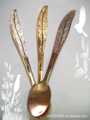 Three-Dimensional Leaf Retro Coffee Spoon Stainless Steel Creative Dessert Cake Spoon Gold and Silver Bronze Tone More Jy54