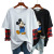 Real shoot for new spring 2020 fashion faux two collated plaid sleeved shirt Mickey Mouse print T-shirt long-sleeved woman