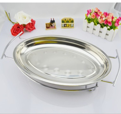 Hot Sale Egg-Shaped Oval Stainless Steel Alcohol Fish Roasting Plate Hot Pot Rack Commercial Grilled Fish Barbecue Shelf Plate