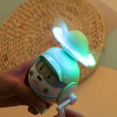 New cartoon hand light and music robot mini fan student summer handheld large wind fan