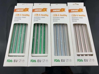Swen0 Color Titanium-Plated Stainless Steel Straw Cocktail Drink Direct Drinking Straw Factory Wholesale