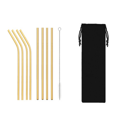 Sweno 304 Stainless Steel Straw Black Flannel Bag Gold Outdoor Portable Environmental Protection Straw Set