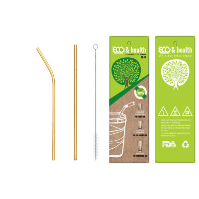 Factory Direct Sales 304 Gold Stainless Steel Straw Cold Drink Milk Tea and Coffee Reusable Environmental Protection Straw Set