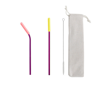 Creative Purple Stainless Steel Straw Drink Coffee Juice Milk Direct Drinking Straw Easy to Clean Environmental Protection Straw Set