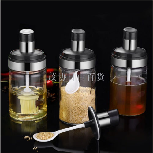 seasoning box kitchen supplies creative household glass seasoning jar moisture-proof sealed storage tank integrated with spoon spice jar