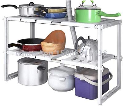 Slingifts 2 Tiers Expandable Kitchen Storage Multi-Functional Rack Under Sink Organizer Storage Shelf Cabinet
