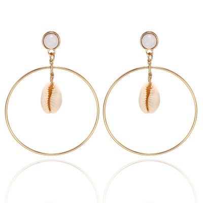 Euramerican cross - border new style move exaggerated contracted big circle shell pendant temperament cool wind earrings?