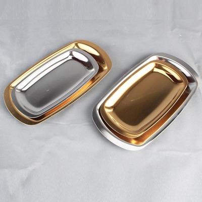 Korean Style Stainless Steel Pastry Plate Towel Plate Metal Multi-Purpose Tray Desktop Storage Jewelry Plate Oval Dining Tray