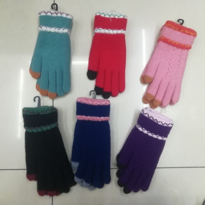 Winter Fleece-Lined Touch Screen Students Warm-Keeping Cute Wool Outdoor Girl Gloves