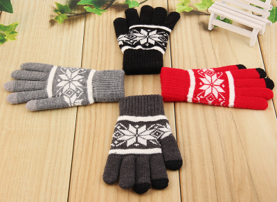 Jacquard cycling gloves warm fashion knitting and velvet ladies Korean version of the trend manufacturers direct sales