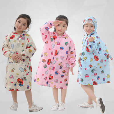 Sesame Street Raincoat Schoolbag Hat Brim Zipper Button One-Piece Poncho Male and Female Baby Student Toddler Children Raincoat