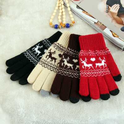 Touch screen gloves female Korean version of autumn and winter with flexed warm knitting wool male couple jacquard 