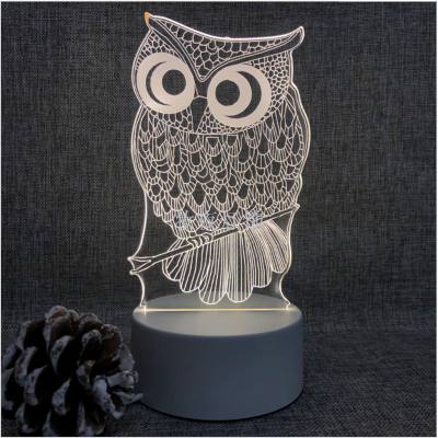 3D LED Table Lamps Desk Lamp Light Dining Room Bedroom Night Stand Living Glass Small owl Next Unique 1