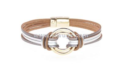 Simple Pu Magnetic Buckle Bracelet Korean Style Popular Leather Bracelet Metal Accessories Bracelet