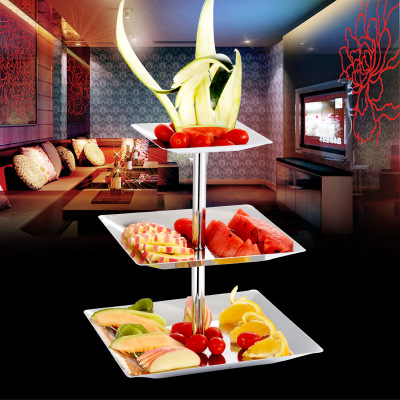 New Stainless Steel Three-Layer Square Dim Sum Rack Candy Plate Dried Fruit Tray Dim Sum Plate Shower Shop KTV Western Food Fruit Plate