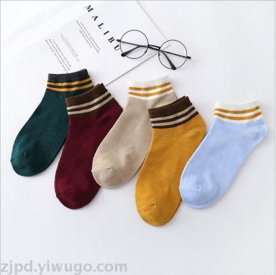 Short spring/summer socks terylene socks ladies hosiery Japanese preppy parallel bars striped socks ladies short socks