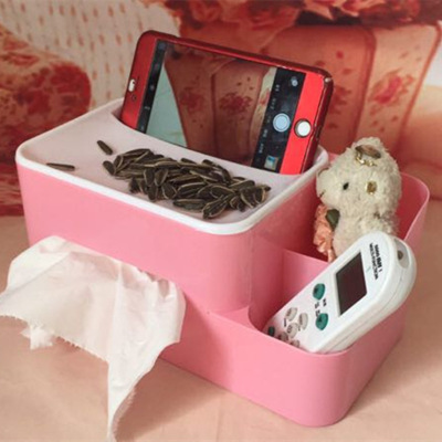 Multi-function plastic paper box rectangular mobile phone holder paper towel box living room remote control storage box creative coffin