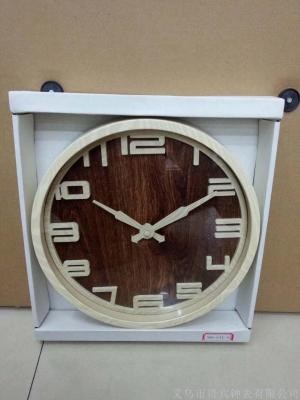 Japanese household silent wall clock living room bedroom simple modern decorative wall clock imitation wood quartz clock round