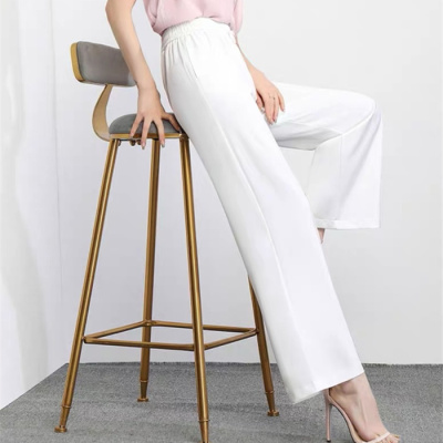 Female spring and autumn loose straight tube trousers cloud trousers of new fund high waist hang feeling 100 build show thin wide leg trousers