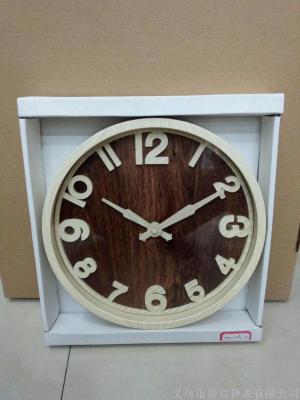 Japanese household silent wall clock living room bedroom simple modern decorative wall clock imitation wood quartz clock round