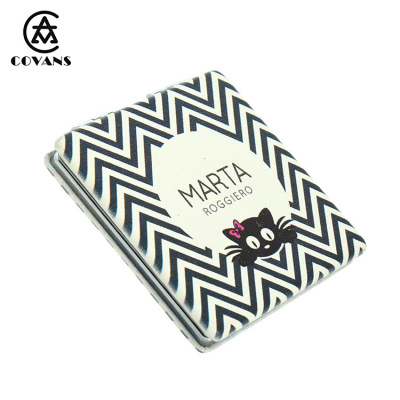 PU leather Digital Printing Ladies fold double-sided printed mirror square make-up mirror tourist