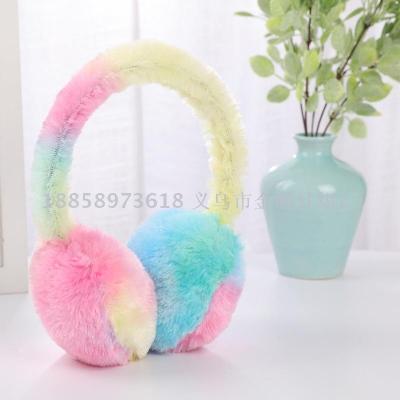 Winter color tie-dye plush children's earmuffs colorful rabbit rainbow thermal earmuffs