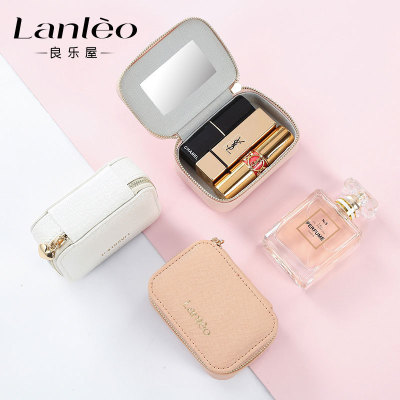 The new collection box small portable makeup bag female small hand makeup with a mirror put lips glaze jewelry red net red