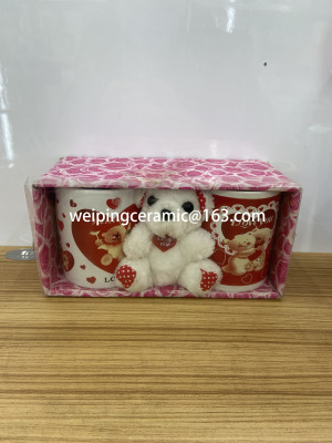 Ceramic Cup Factory Direct Sales Valentine's Day Mug Couple Cups Milk Cup plus Bear Gift Box Packaging