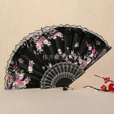 Wei - sheng craft fans colorful silk and lace folding plastic fans, travel souvenirs, gifts.
