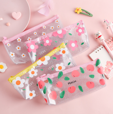 Korean Simple Transparent Pen Bag Girls' Ins style large capacity flower Candy Personality Retro Stationery bag