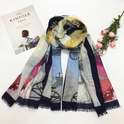 Cotton and Linen Building Printed Scarf Short Beard Muslim Shawl Scarf Women's Closed Toe