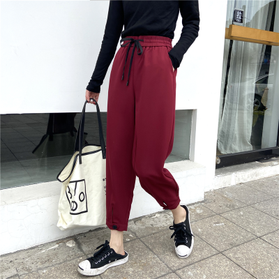 CUVVI 9190 authentic spring new elastic waist loose comfortable front leg buckle casual pants