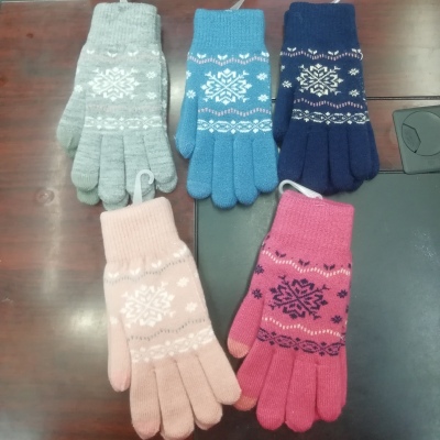 Touch screen gloves female Korean version of autumn and winter plus velvet warm knit couple jacquard popular logo fashio