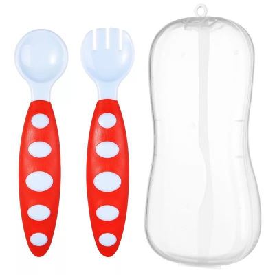 Two-color cutlery set with fork and spoon for children feeding