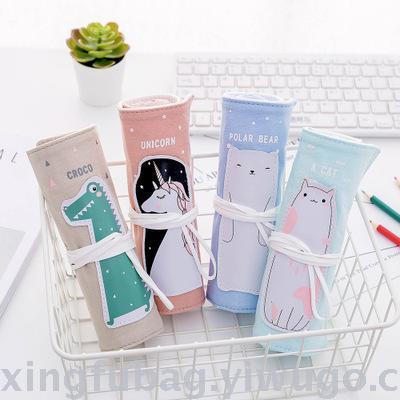 The new multi-functional creative animal roll pen bag student personality pencil bag cartoon pen curtain