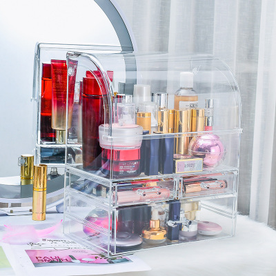 Internet Celebrity Multi-Functional Transparent Cosmetics Storage Box Creative Flip Compartment Transparent Plastic Storage Box Drawer Type