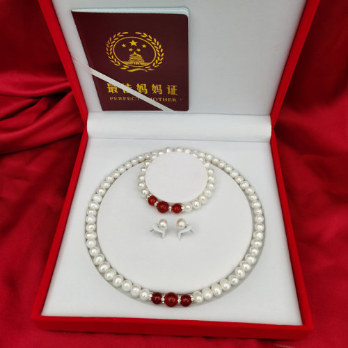 Wholesale Natural Pearl Red Agate Jewelry Set Mother‘s Day Gift Shopping Mall Promotion
