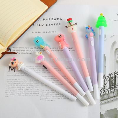 Cartoon Pen with Light Unicorn Light Pen Neutral Light Pen with Light Silicone End Doll Unicorn Gel Pen with Light