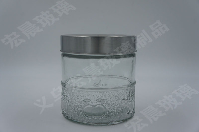 Manufacturer direct apple series glass storage tank storage tank kitchen tea room stainless steel cover