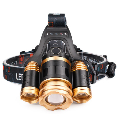 3-Head Lamp Aluminum Alloy Charging T6 Strong Light High-Power Telescopic Focusing Three-Head Aircraft Night Fishing Lamp Exclusive for Cross-Border