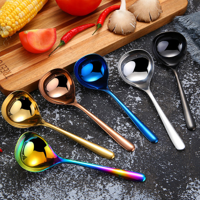 304 Stainless Steel Soup Ladle Multifunctional Sauce Spoon for Scooping up Porridge Soup Soup Ladle Eat Ramen Big Head Spoon Customization Logo