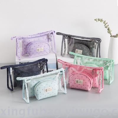 New transparent PVC cosmetic bag, small size, Korean version, cute, large capacity, three-piece cosmetic bag