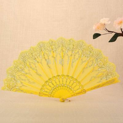 Weisheng craft fan colorful pole Chinese style folding plastic fans, tourism souvenirs, gifts, manufacturers direct sales.