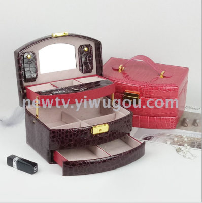 Multi-layer pink jewelry display cassette lock storage box three-layer drawer type portable storage box jewelry box