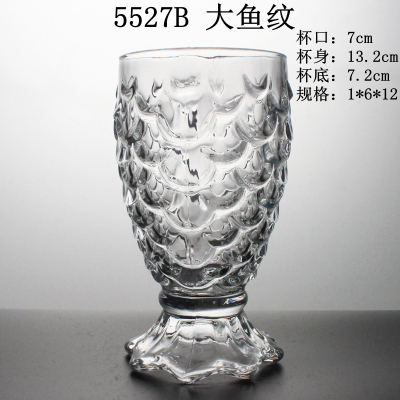 5527b Big Fish Pattern Glass Cup Goblet Glass Printing Cup Glasscup Glassware