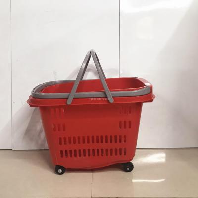 [factory direct] 35L shopping basket supermarket dual-use four-wheel hand-in-hand dual-use plastic basket
